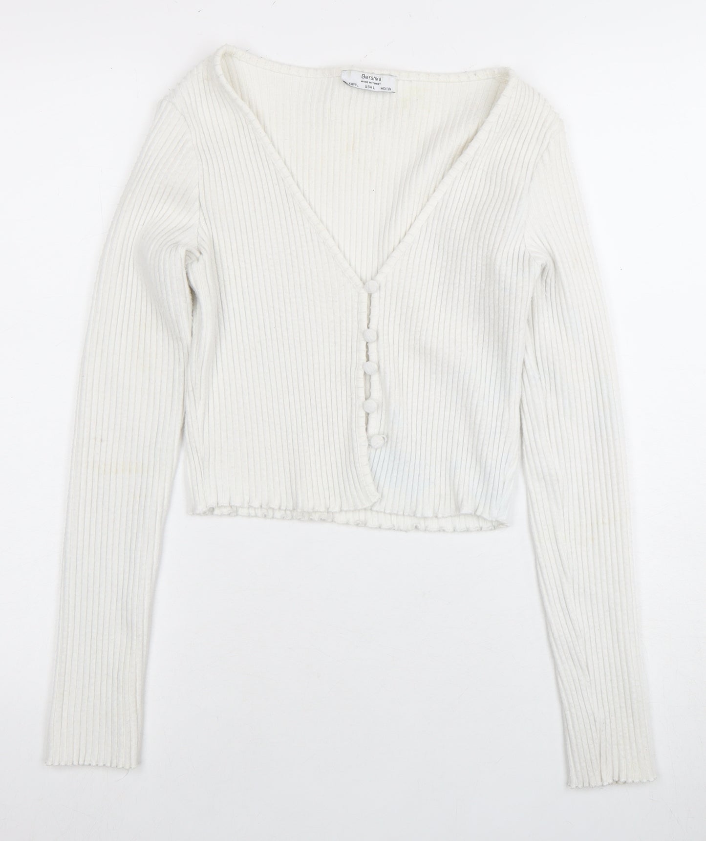 Bershka Women's White Cardigan, Size 2, V-Neck