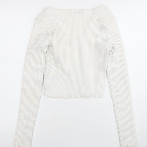 Bershka Women's White Cardigan, Size 2, V-Neck