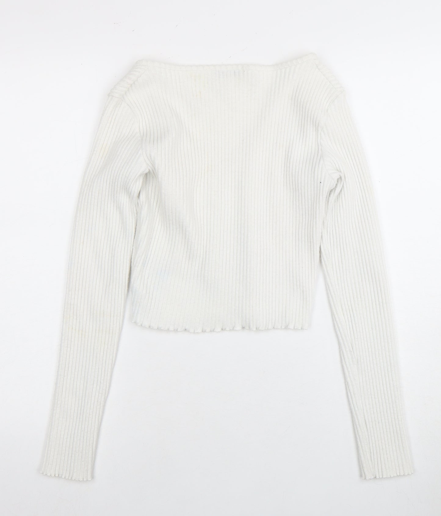 Bershka Women's White Cardigan, Size 2, V-Neck