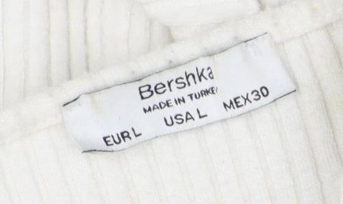 Bershka Women's White Cardigan, Size 2, V-Neck