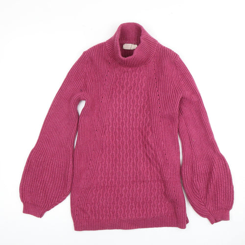 Cape Daisy Women's Pink Cable-Knit Roll Neck Jumper, Regular Fit