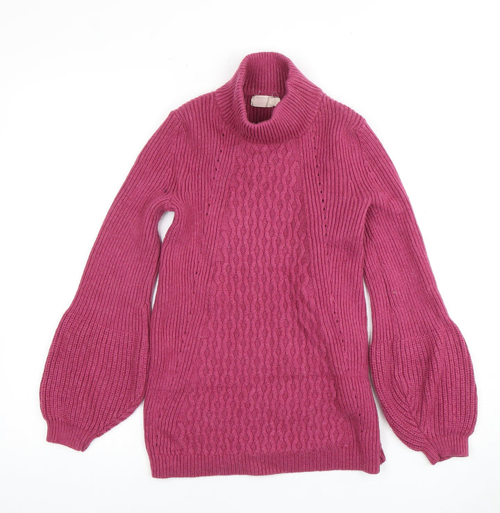 Cape Daisy Women's Pink Cable-Knit Roll Neck Jumper, Regular Fit