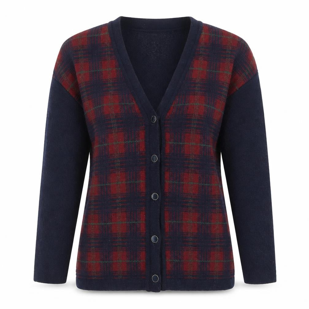 Front view of BL Women's Multicoloured Plaid Cardigan, size 10