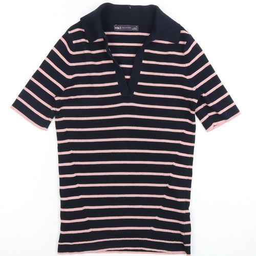 Marks & Spencer Women's Small Navy Pink Striped Polo