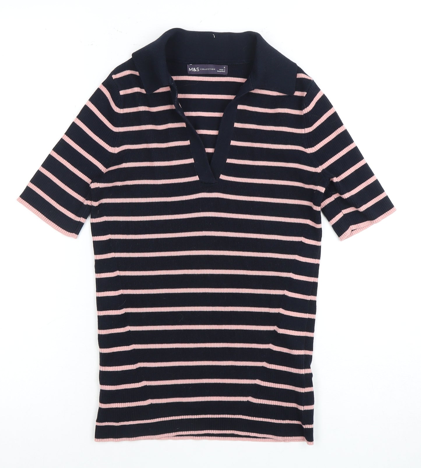 Marks & Spencer Women's Small Navy Pink Striped Polo