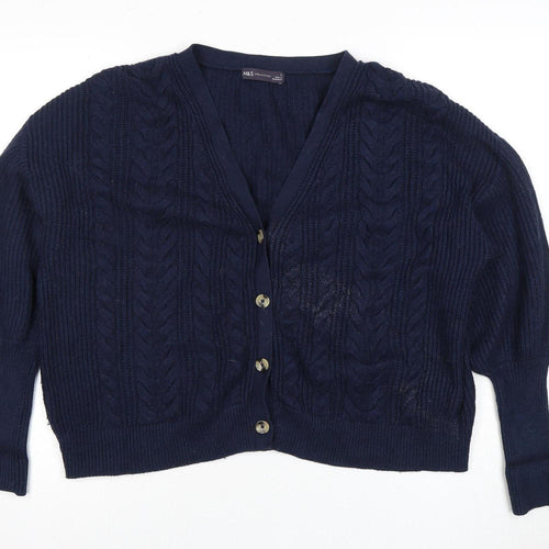 Marks and Spencer Women's Blue L Cable-Knit Cardigan