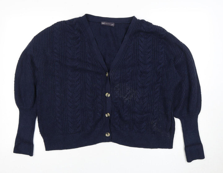 Marks and Spencer Women's Blue L Cable-Knit Cardigan