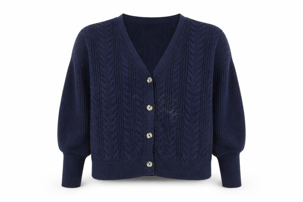 Front view of Marks & Spencer Women's Blue L Cable-Knit Cardigan