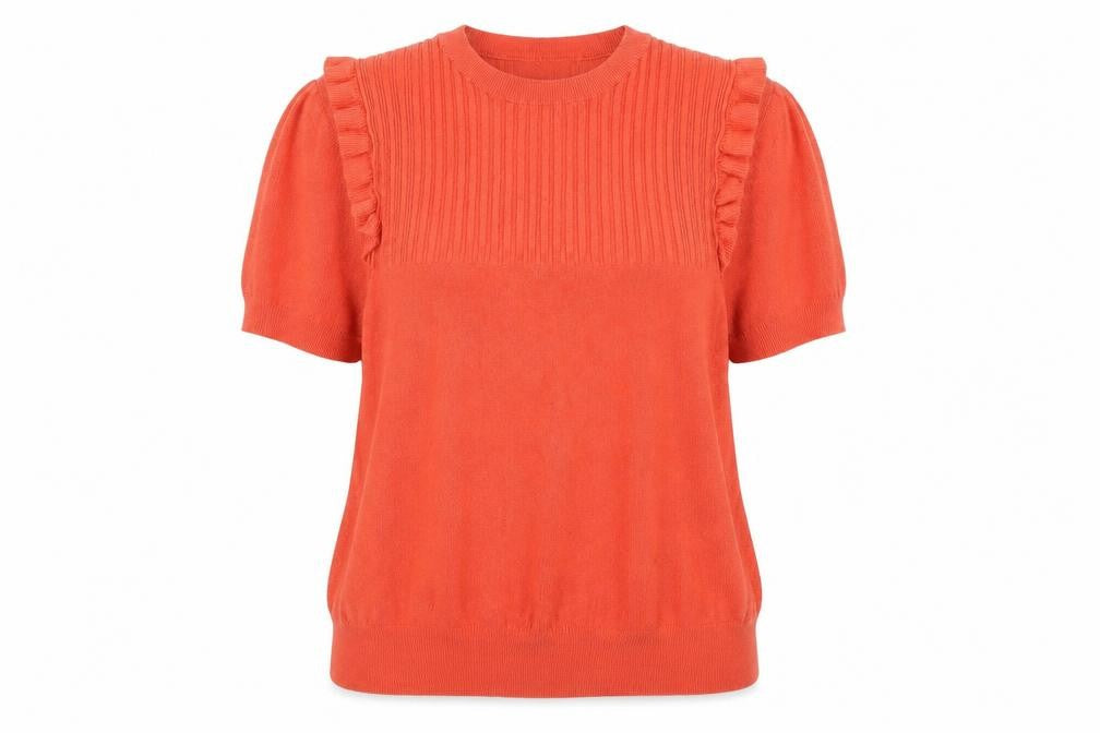 Front view of Marks & Spencer Women's Orange Ruffle Blouse
