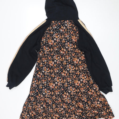 Next Girls Black Floral Hooded Dress, 13 Years, Casual Wear