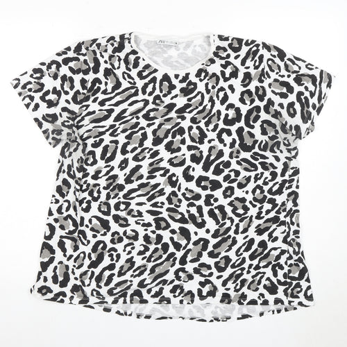 ZARA Women's Black Animal Print T-Shirt - Size 2XL