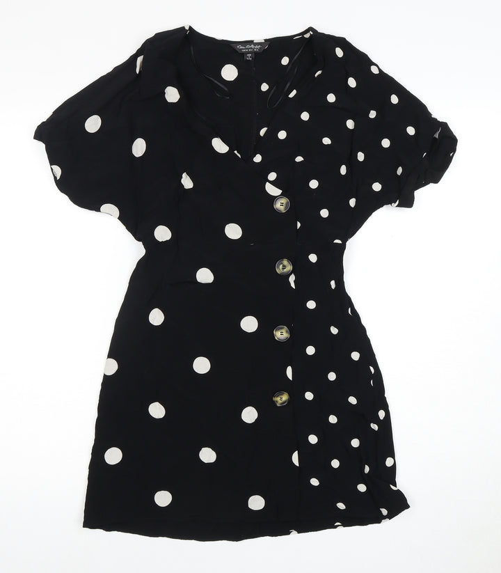 Oasis Women's Black Polka Dot Wrap Dress Size 6