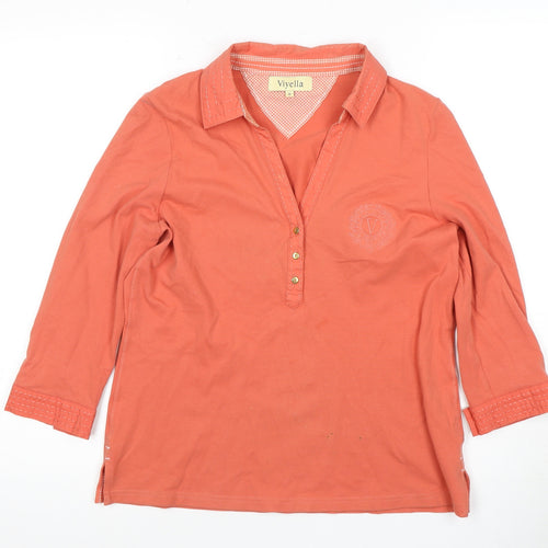 Viyella Women's Orange Collared 3/4 Sleeve Top M