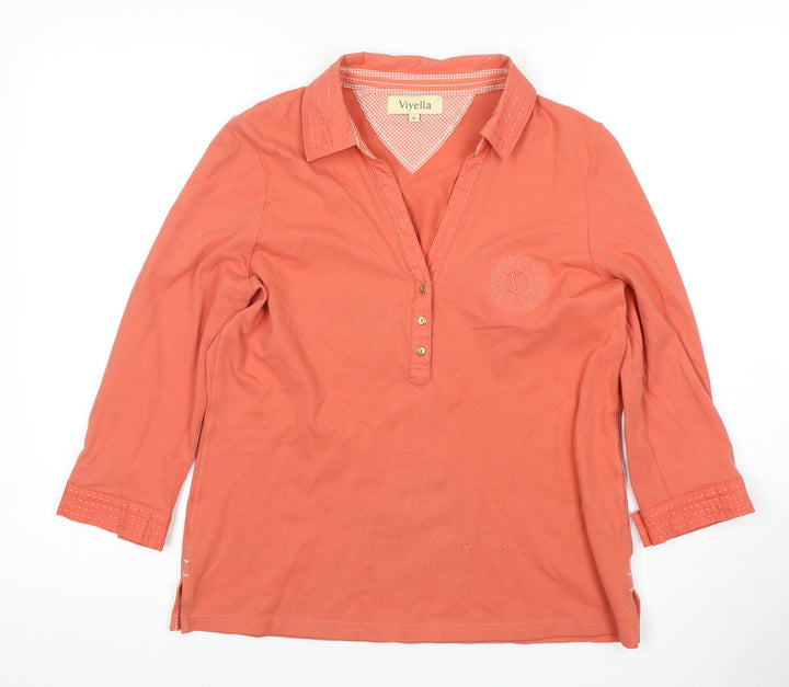 Viyella Women's Orange Collared 3/4 Sleeve Top M