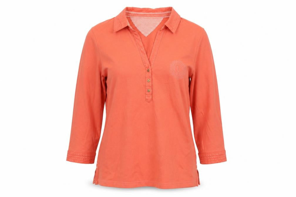 Front view of Viyella Women's Orange Collared 3/4 Sleeve Top M