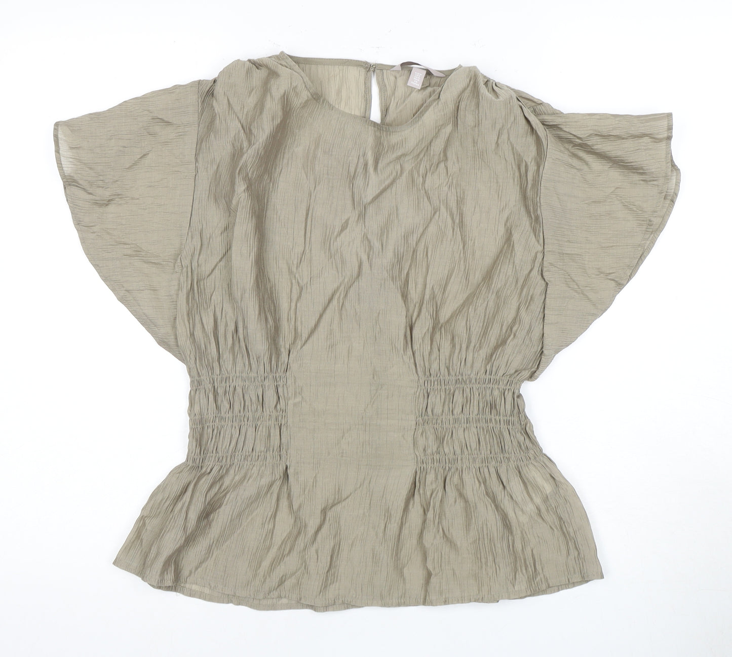 H&M Women's Beige M Blouse Flutter Sleeves Casual