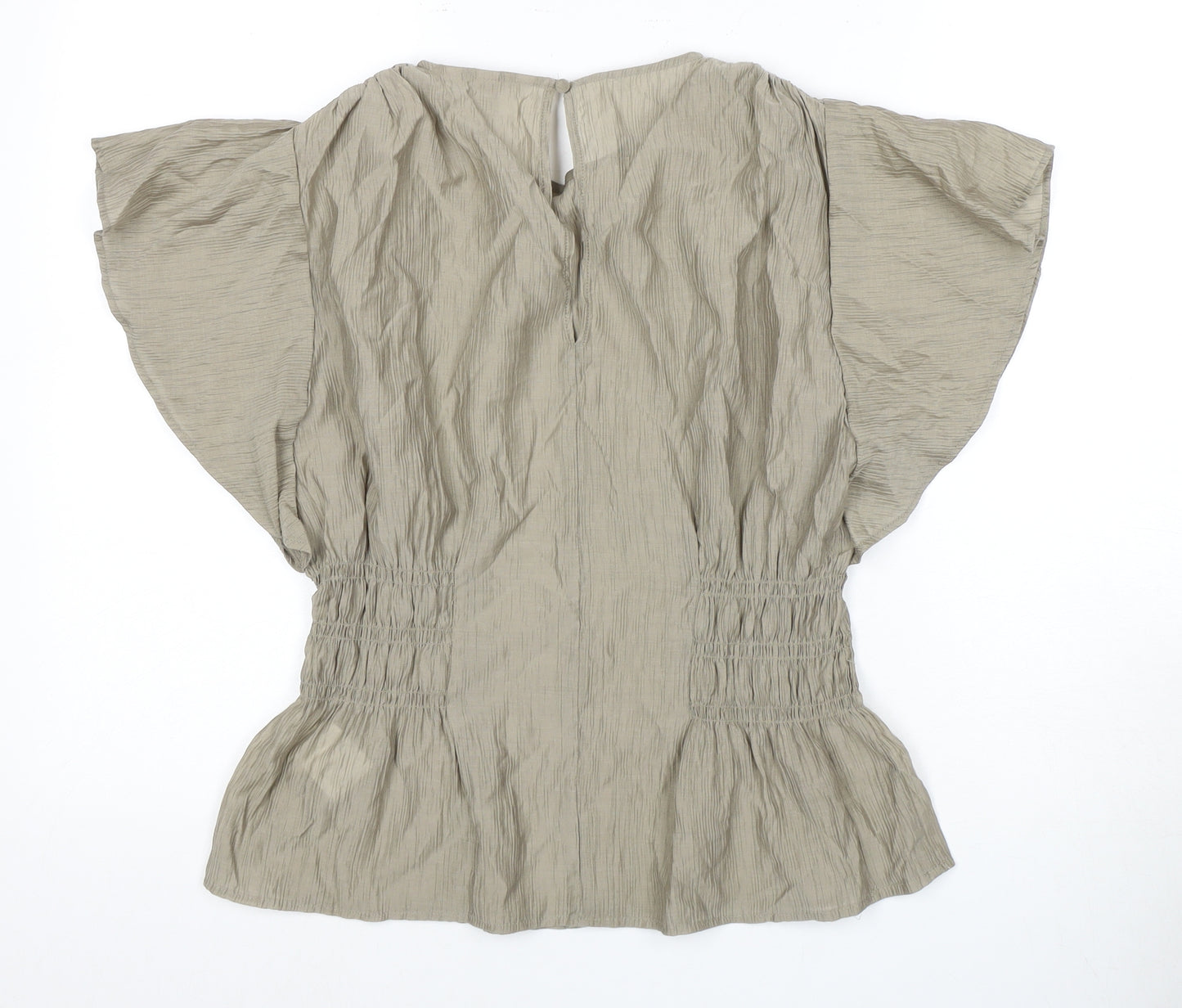 H&M Women's Beige M Blouse Flutter Sleeves Casual