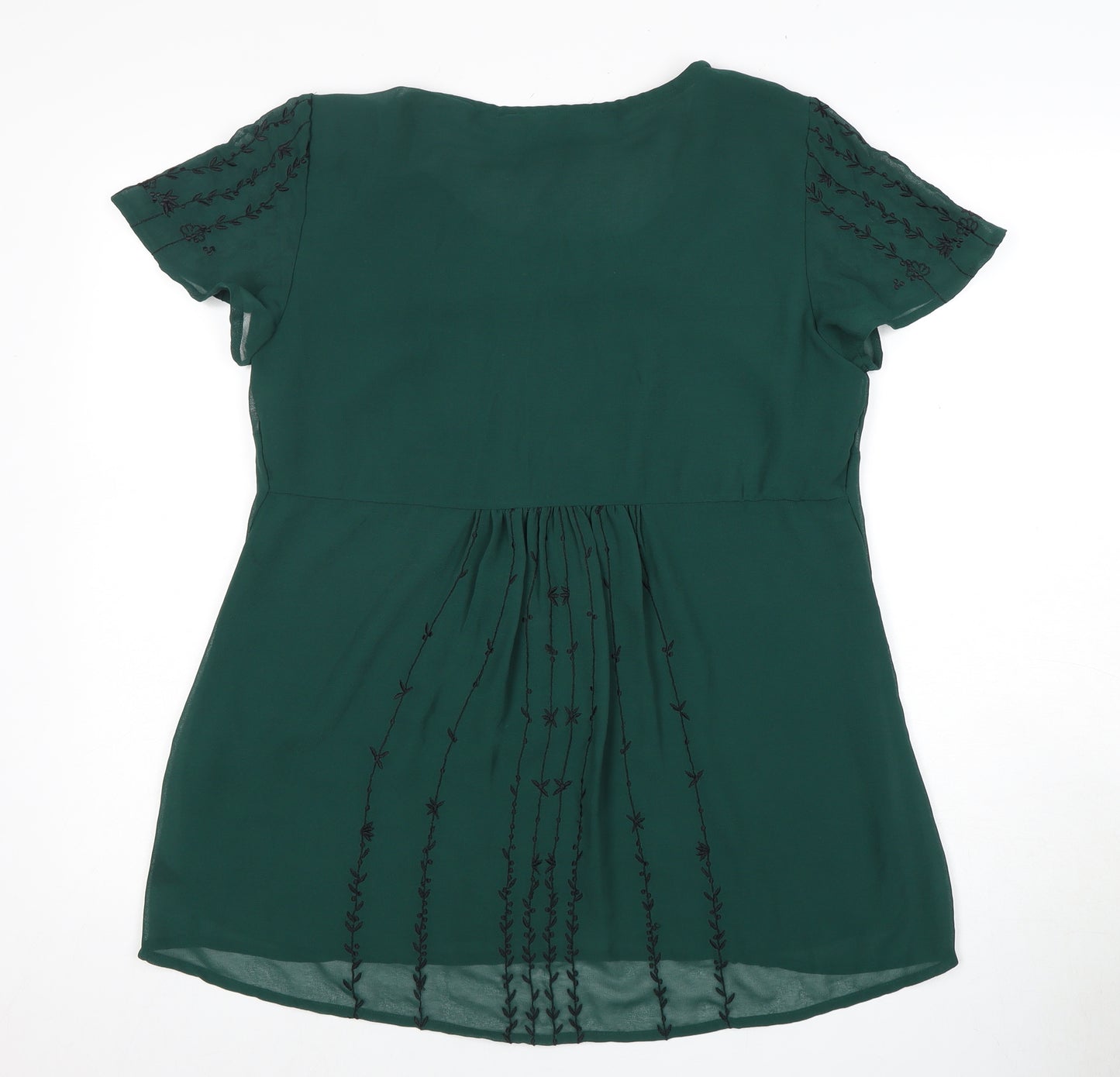 Marks and Spencer Green Embroidered Top, Size 14, Short Sleeve