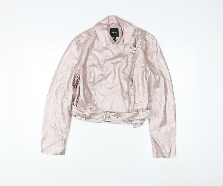 New Look Women's Pink Cropped Motorcycle Jacket UK 12