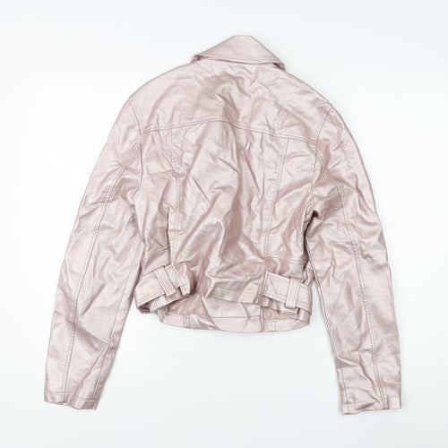 New Look Women's Pink Cropped Motorcycle Jacket UK 12