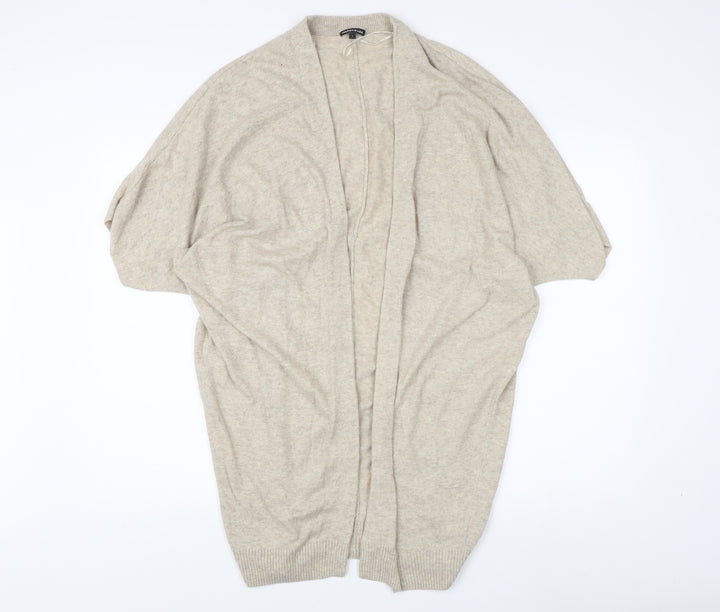 Warehouse Beige Open Front Cardigan Cape Women L Knit, Autumn Winter