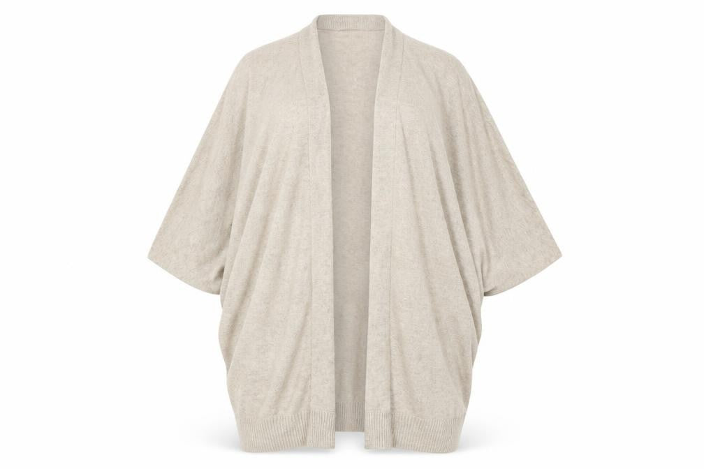 Warehouse Beige Open Front Cardigan Cape Women L Knit, Autumn Winter