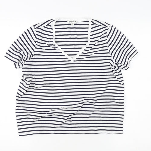 Jaeger Women's White Striped V-Neck T-Shirt