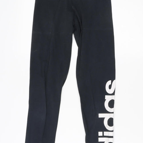 adidas Girls Black Ankle Leggings XS Elastic Waist