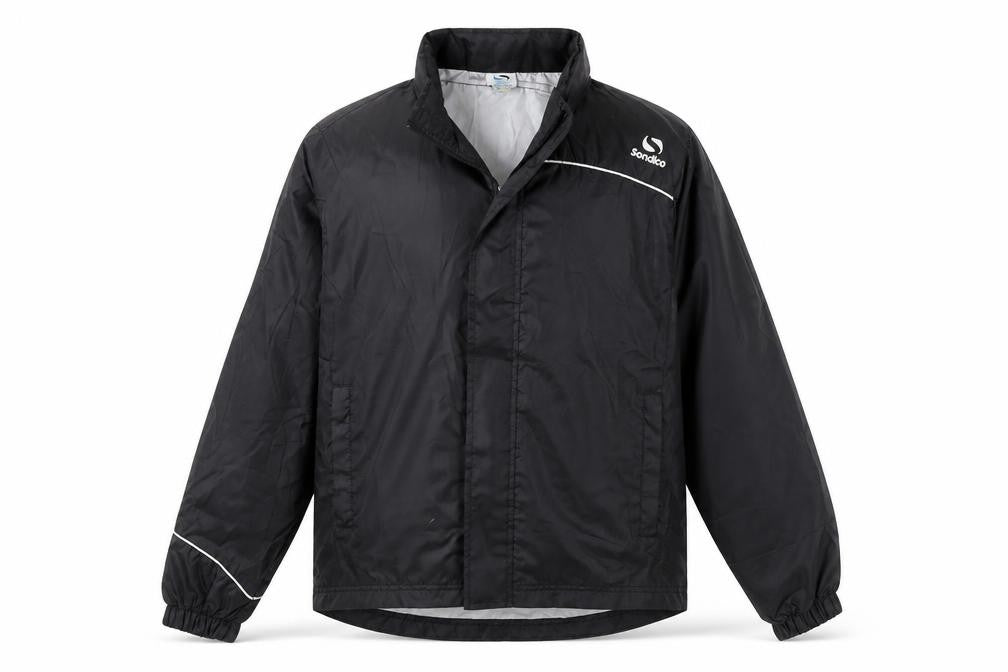 Front view of Sondico boys’ black windbreaker jacket 9-10 years