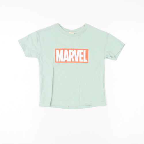 H&M Boys Green Marvel T-Shirt 2-3 Years Graphic Print Crew Neck