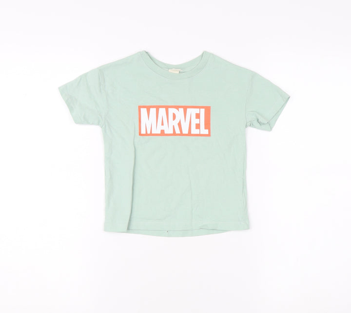 H&M Boys Green Marvel T-Shirt 2-3 Years Graphic Print Crew Neck