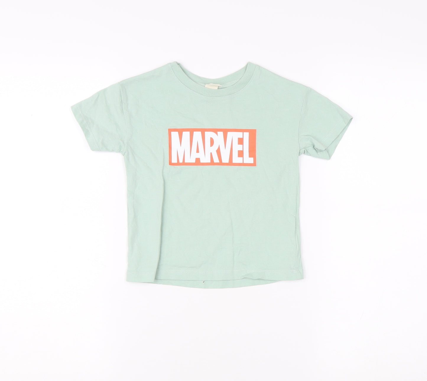 H&M Boys Green Marvel T-Shirt 2-3 Years Graphic Print Crew Neck