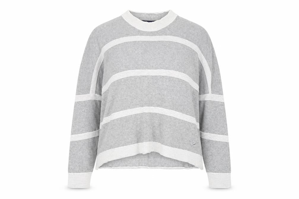 Front view of Kangol Women's Grey Striped jumper, size 12