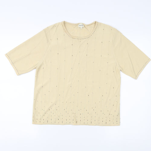 Viyella Women's Beige Studded Knit T-Shirt, M