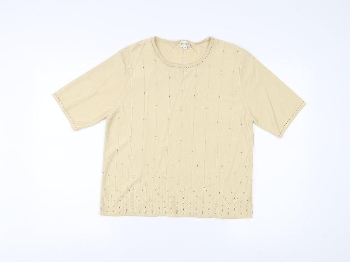 Viyella Women's Beige Studded Knit T-Shirt, M