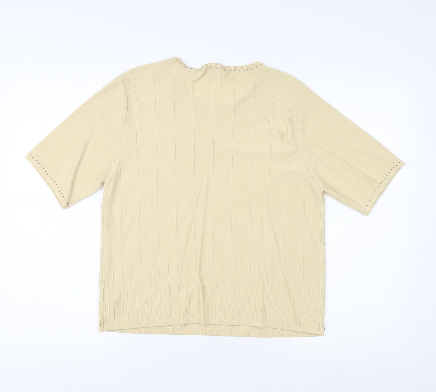 Viyella Women's Beige Studded Knit T-Shirt, M