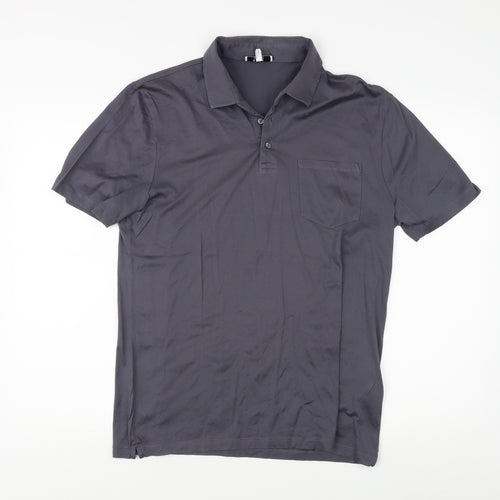 Reiss Men's Grey Polo Shirt L Cotton Short Sleeve Casual