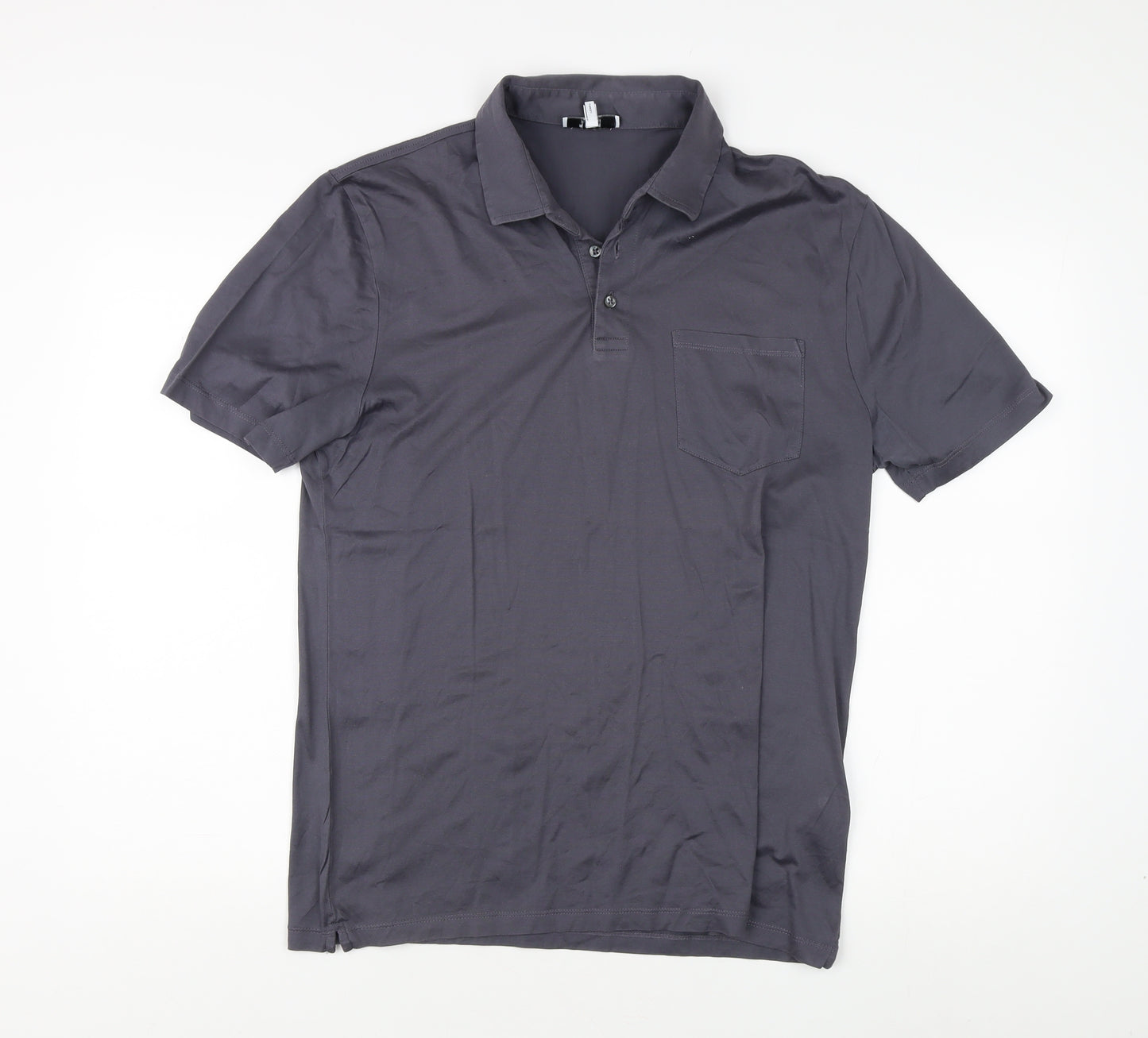 Reiss Men's Grey Polo Shirt L Cotton Short Sleeve Casual