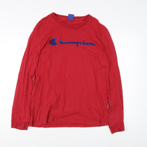 Champion Men's Red Long Sleeve T-Shirt M