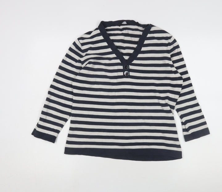 Jaeger Women's Multicoloured Striped Henley Jumper L