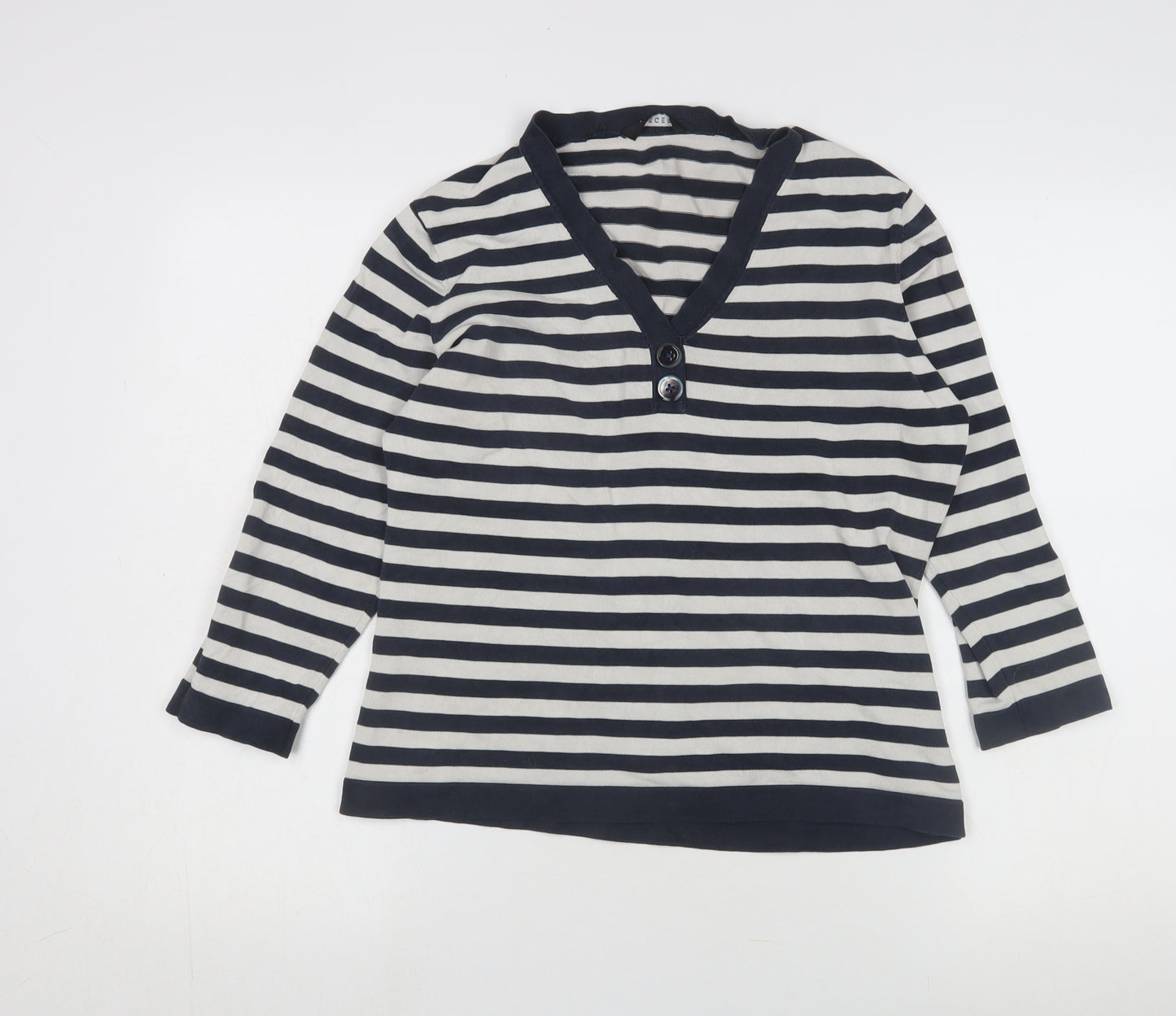 Jaeger Women's Multicoloured Striped Henley Jumper L