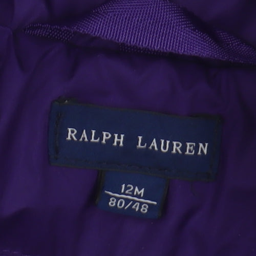 Ralph Lauren Purple Unisex Baby Puffer Jacket 12 Months
