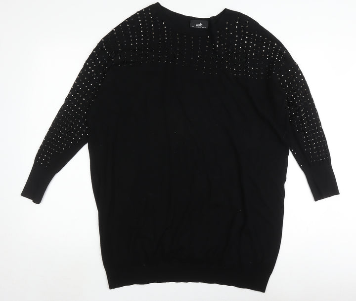 Wallis Women's Black Studded Jumper, UK L, Long Sleeve