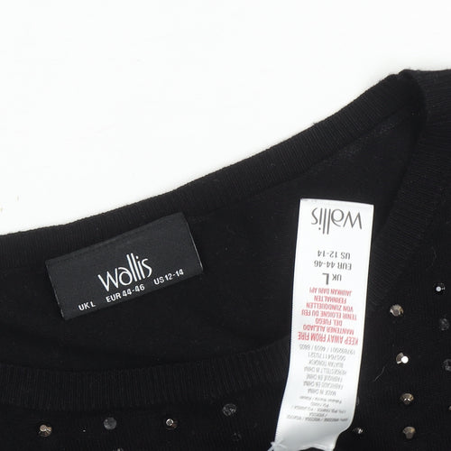Wallis Women's Black Studded Jumper, UK L, Long Sleeve