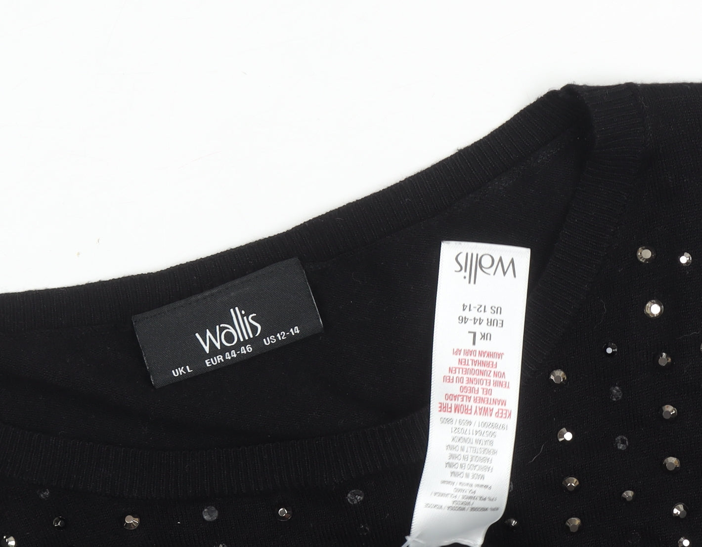 Wallis Women's Black Studded Jumper, UK L, Long Sleeve