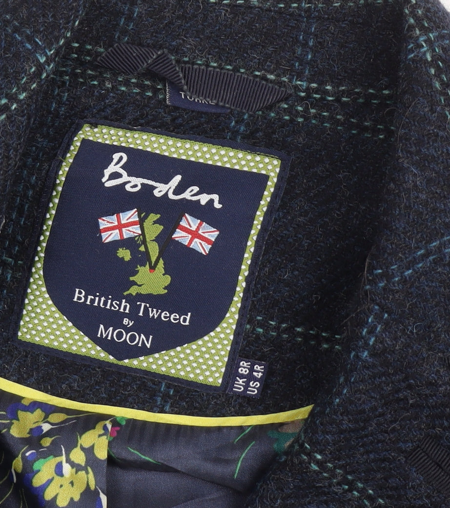 Boden Women's Blue Check Wool Blazer Size 8