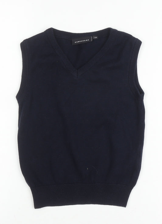 Debenhams Boys Blue Cotton V-Neck Vest, Size 4-5 Years
