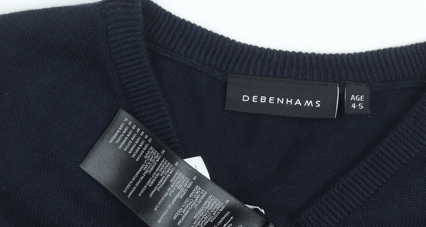 Debenhams Boys Blue Cotton V-Neck Vest, Size 4-5 Years