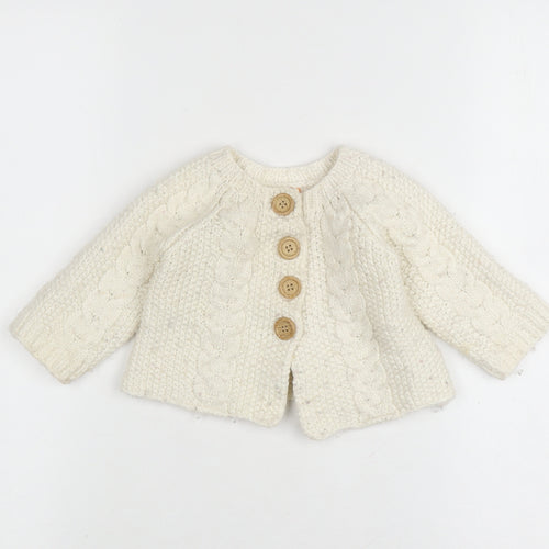 Mini Mode Ivory Wool Knit Cardigan, 9-12 Months