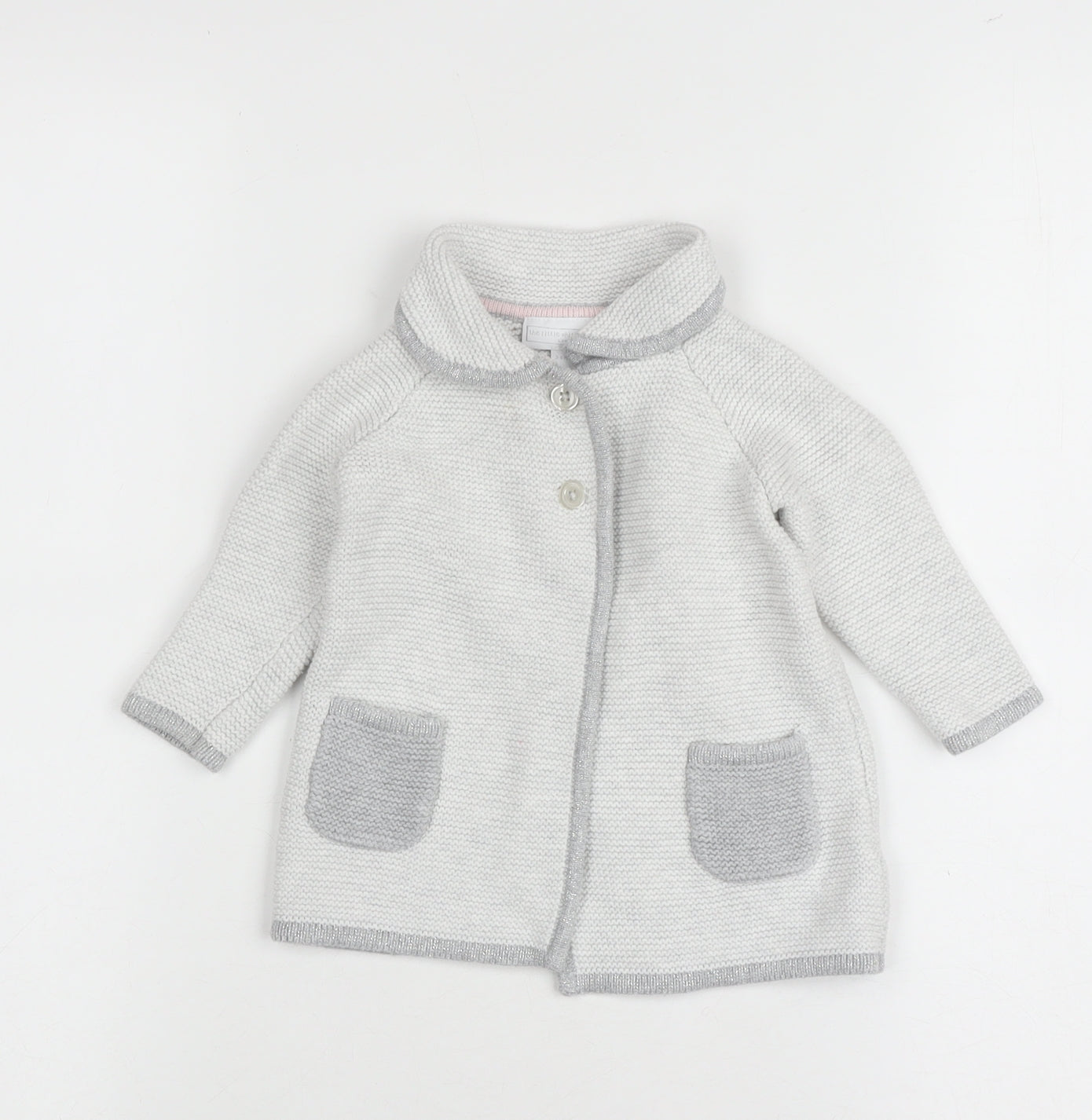 The White Company Grey Unisex Baby Cardigan 3-6 Months Knit Autumn Winter
